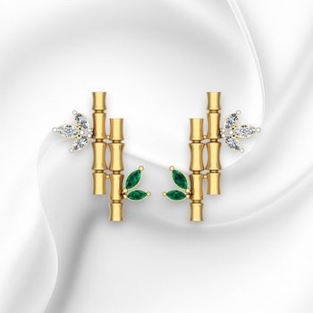 "BAMBOO" Stylist bamboo tree earring with colour stone and moissanite diamond