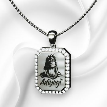 'ADIYOGI' - Engraved moissanite diamond pendant with 18 inch chain