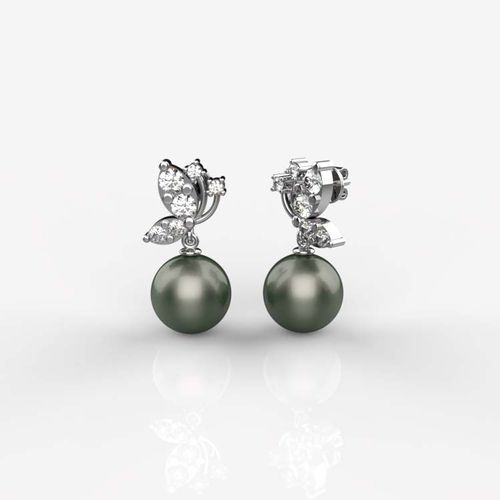 "KYRA" Wings of Wonder: Tahitian Pearl & Diamond Butterfly Earrings